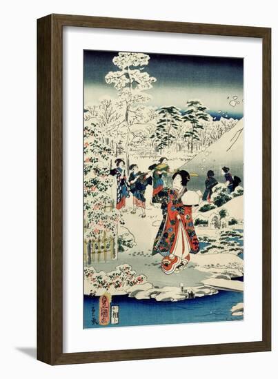 Maids in a Snow-Covered Garden, 1859-Utagawa Hiroshige and Kunisada-Framed Giclee Print