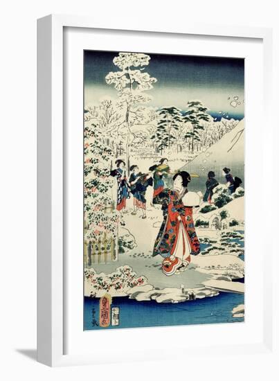 Maids in a Snow-Covered Garden, 1859-Utagawa Hiroshige and Kunisada-Framed Giclee Print