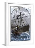 Mail Boat in a Gale Delivering to White Star Lines Steamer Germanic Off Sandy Hook, NJ, 1870s-null-Framed Giclee Print