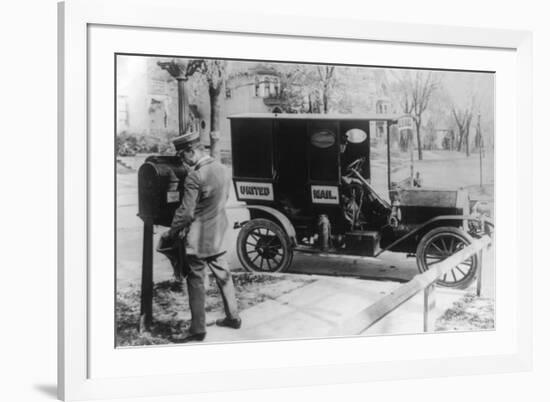 Mail Carrier with "United Mail" Automobile Photograph-Lantern Press-Framed Art Print