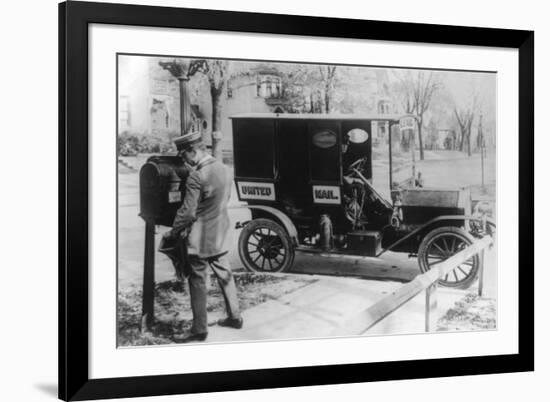 Mail Carrier with "United Mail" Automobile Photograph-Lantern Press-Framed Art Print