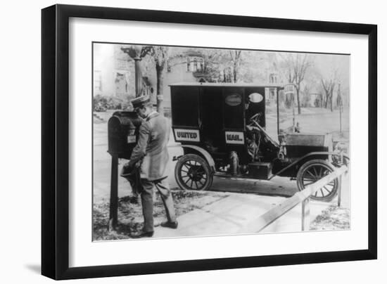 Mail Carrier with "United Mail" Automobile Photograph-Lantern Press-Framed Art Print