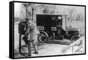 Mail Carrier with "United Mail" Automobile Photograph-Lantern Press-Framed Stretched Canvas