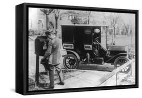 Mail Carrier with "United Mail" Automobile Photograph-Lantern Press-Framed Stretched Canvas