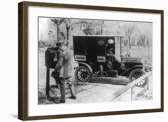 Mail Carrier with "United Mail" Automobile Photograph-Lantern Press-Framed Art Print