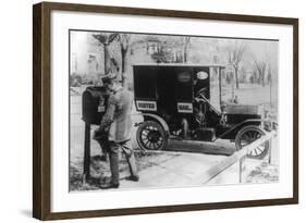 Mail Carrier with "United Mail" Automobile Photograph-Lantern Press-Framed Art Print