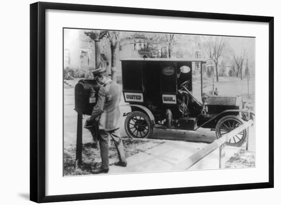 Mail Carrier with "United Mail" Automobile Photograph-Lantern Press-Framed Art Print