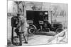 Mail Carrier with "United Mail" Automobile Photograph-Lantern Press-Mounted Premium Giclee Print