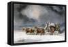Mail Coach in a Snowstorm-Charles Cooper Henderson-Framed Stretched Canvas