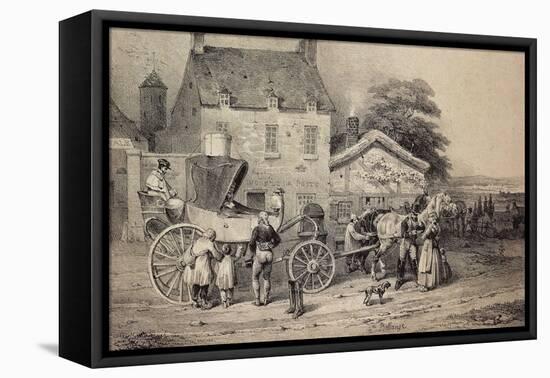 Mail Coach Rest Stop, France, 19th Century-null-Framed Stretched Canvas