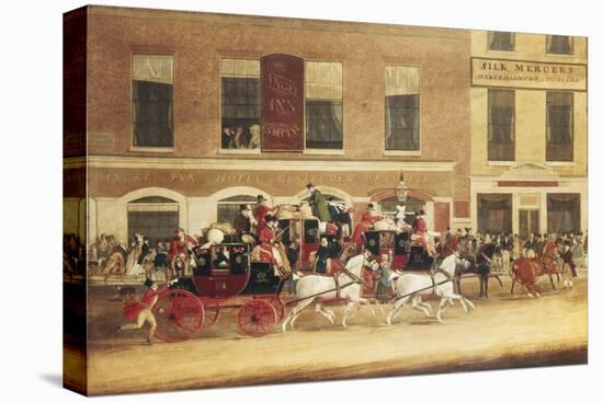 Mail Coaches Outside the Angel, Islington-James Pollard-Stretched Canvas