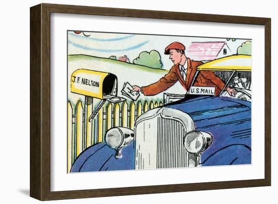 Mail Delivery By Car-Julia Letheld Hahn-Framed Art Print