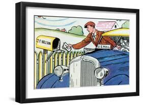 Mail Delivery By Car-Julia Letheld Hahn-Framed Art Print