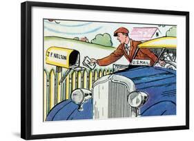 Mail Delivery By Car-Julia Letheld Hahn-Framed Art Print