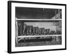 Mail Order Co. LL Bean's Famous Maine Hunting Shoes Lined Up by Size from 6 1/2 to 18 In-George Strock-Framed Photographic Print