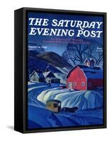 "Mail Wagon in Snowy Landscape," Saturday Evening Post Cover, March 14, 1942-Dale Nichols-Framed Stretched Canvas