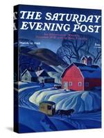 "Mail Wagon in Snowy Landscape," Saturday Evening Post Cover, March 14, 1942-Dale Nichols-Stretched Canvas