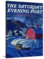 "Mail Wagon in Snowy Landscape," Saturday Evening Post Cover, March 14, 1942-Dale Nichols-Stretched Canvas