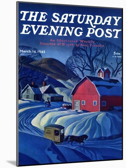 "Mail Wagon in Snowy Landscape," Saturday Evening Post Cover, March 14, 1942-Dale Nichols-Mounted Premium Giclee Print