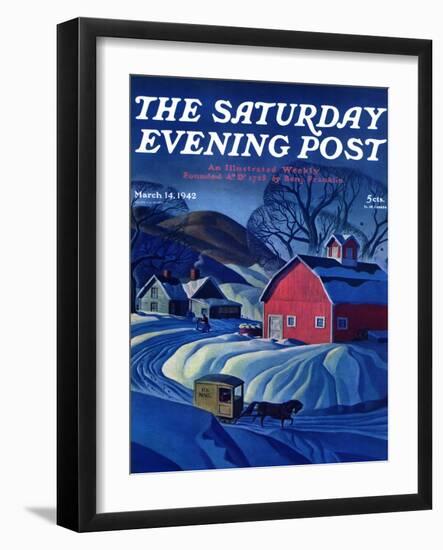 "Mail Wagon in Snowy Landscape," Saturday Evening Post Cover, March 14, 1942-Dale Nichols-Framed Giclee Print