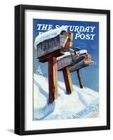 "Mailboxes in Snow," Saturday Evening Post Cover, December 27, 1941-Miriam Tana Hoban-Framed Giclee Print