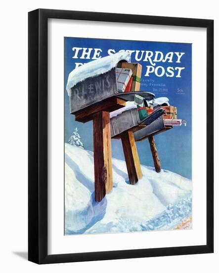 "Mailboxes in Snow," Saturday Evening Post Cover, December 27, 1941-Miriam Tana Hoban-Framed Giclee Print