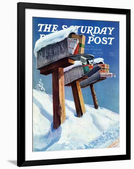 "Mailboxes in Snow," Saturday Evening Post Cover, December 27, 1941-Miriam Tana Hoban-Framed Giclee Print