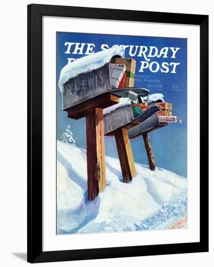 "Mailboxes in Snow," Saturday Evening Post Cover, December 27, 1941-Miriam Tana Hoban-Framed Giclee Print