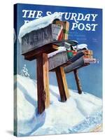 "Mailboxes in Snow," Saturday Evening Post Cover, December 27, 1941-Miriam Tana Hoban-Stretched Canvas