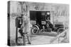 Mailman at Post Box with His Truck Parked at the Curb-null-Stretched Canvas