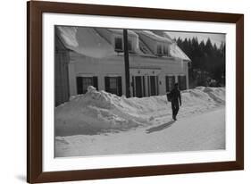 Mailman Delivering Mail after Heavy Snowfall, Rear View, Vermont, 1940-Marion Post Wolcott-Framed Photographic Print