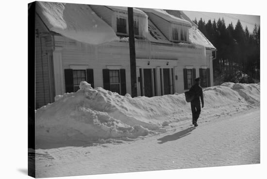 Mailman Delivering Mail after Heavy Snowfall, Rear View, Vermont, 1940-Marion Post Wolcott-Stretched Canvas