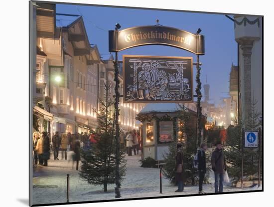 Main Entrance to Christkindlmarkt (Christmas Market), Marktstrasse at Twilight, Bavaria-Richard Nebesky-Mounted Photographic Print