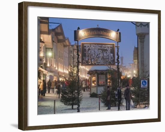 Main Entrance to Christkindlmarkt (Christmas Market), Marktstrasse at Twilight, Bavaria-Richard Nebesky-Framed Photographic Print