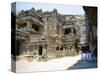 Main Hall (Mandapa) from Sw with Entrance and Ramayana Frieze, Kailasa Temple, Ellora, India-Richard Ashworth-Stretched Canvas