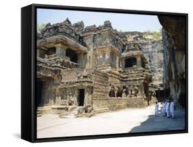 Main Hall (Mandapa) from Sw with Entrance and Ramayana Frieze, Kailasa Temple, Ellora, India-Richard Ashworth-Framed Stretched Canvas