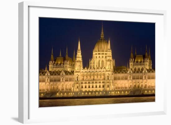 Main Part of Hungarian Parliament on Warm Summer Night, Budapest, Hungary, Europe-Julian Pottage-Framed Photographic Print