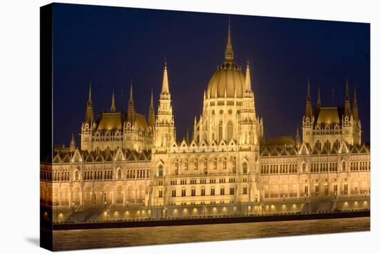 Main Part of Hungarian Parliament on Warm Summer Night, Budapest, Hungary, Europe-Julian Pottage-Stretched Canvas