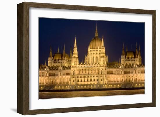 Main Part of Hungarian Parliament on Warm Summer Night, Budapest, Hungary, Europe-Julian Pottage-Framed Photographic Print