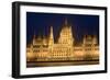 Main Part of Hungarian Parliament on Warm Summer Night, Budapest, Hungary, Europe-Julian Pottage-Framed Photographic Print