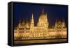 Main Part of Hungarian Parliament on Warm Summer Night, Budapest, Hungary, Europe-Julian Pottage-Framed Stretched Canvas