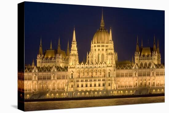 Main Part of Hungarian Parliament on Warm Summer Night, Budapest, Hungary, Europe-Julian Pottage-Stretched Canvas