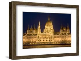 Main Part of Hungarian Parliament on Warm Summer Night, Budapest, Hungary, Europe-Julian Pottage-Framed Photographic Print
