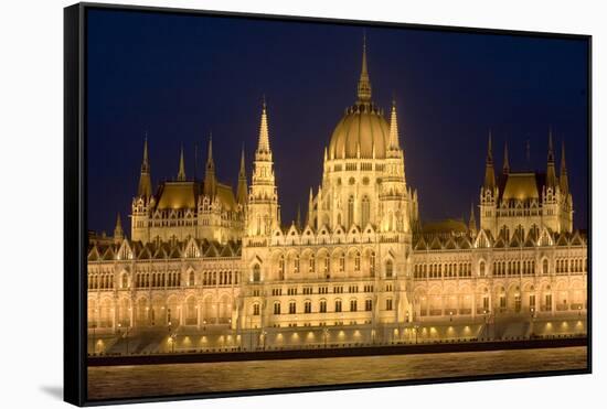 Main Part of Hungarian Parliament on Warm Summer Night, Budapest, Hungary, Europe-Julian Pottage-Framed Stretched Canvas