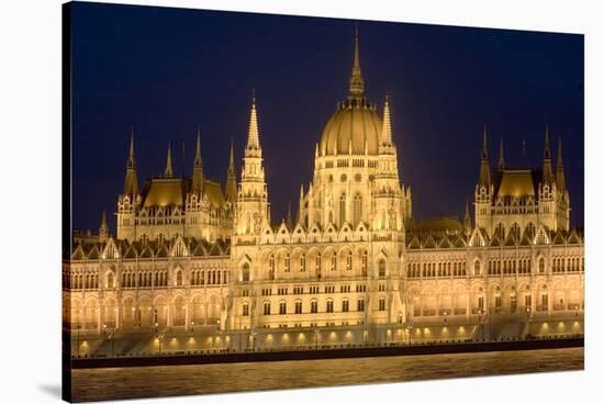 Main Part of Hungarian Parliament on Warm Summer Night, Budapest, Hungary, Europe-Julian Pottage-Stretched Canvas