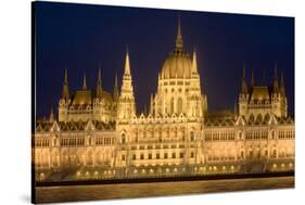 Main Part of Hungarian Parliament on Warm Summer Night, Budapest, Hungary, Europe-Julian Pottage-Stretched Canvas