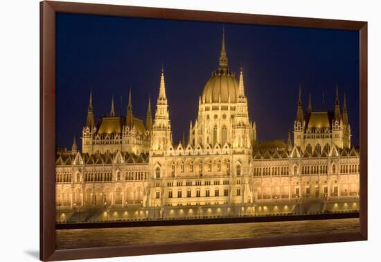 Main Part of Hungarian Parliament on Warm Summer Night, Budapest, Hungary, Europe-Julian Pottage-Framed Photographic Print