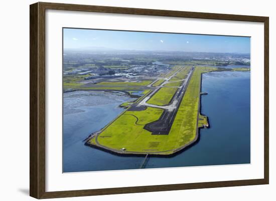 Main Runway at Auckland Airport, and Manukau Harbour, Auckland, North Island, New Zealand-David Wall-Framed Photographic Print