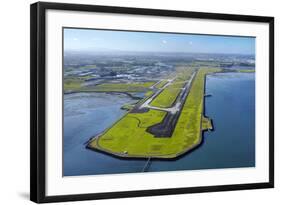 Main Runway at Auckland Airport, and Manukau Harbour, Auckland, North Island, New Zealand-David Wall-Framed Photographic Print