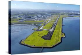 Main Runway at Auckland Airport, and Manukau Harbour, Auckland, North Island, New Zealand-David Wall-Stretched Canvas